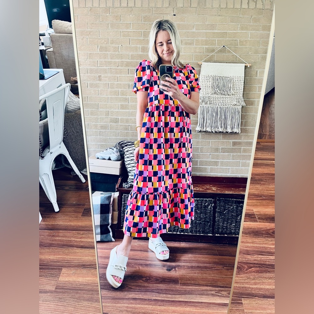 Colorblock Midi Dress in Pink and Navy - Women's V-Neck - Picture 5 of 5